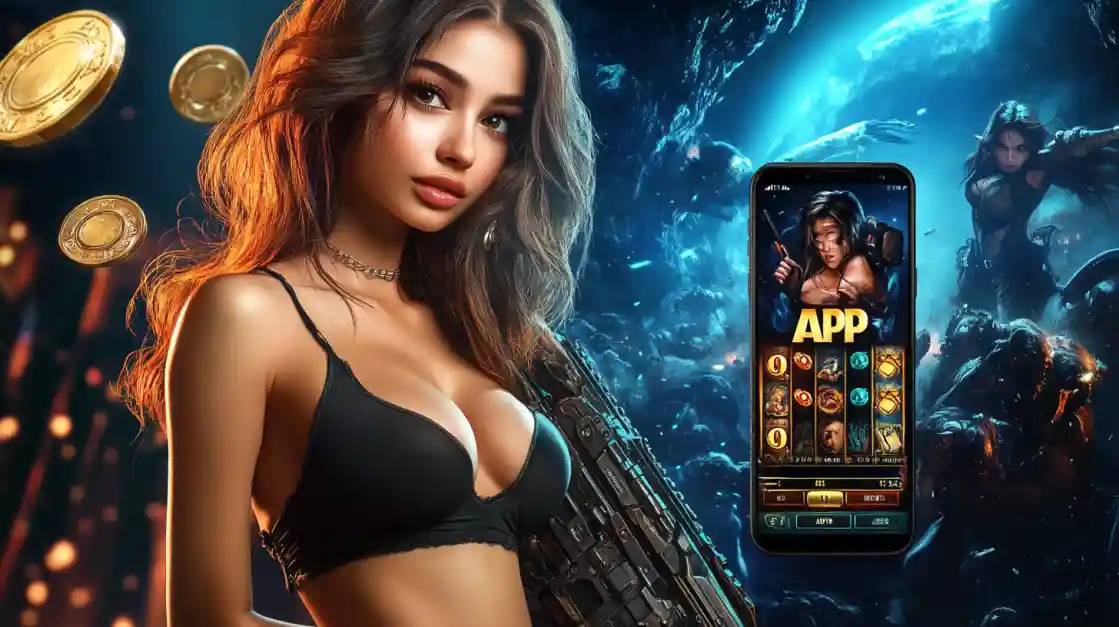 একজন সাহসী নারী joy777 মোবাইল গেমিং অ্যাপ ব্যবহার করছেন, যা অ্যাকশনভিত্তিক গেমের অনুভূতি প্রকাশ করে।