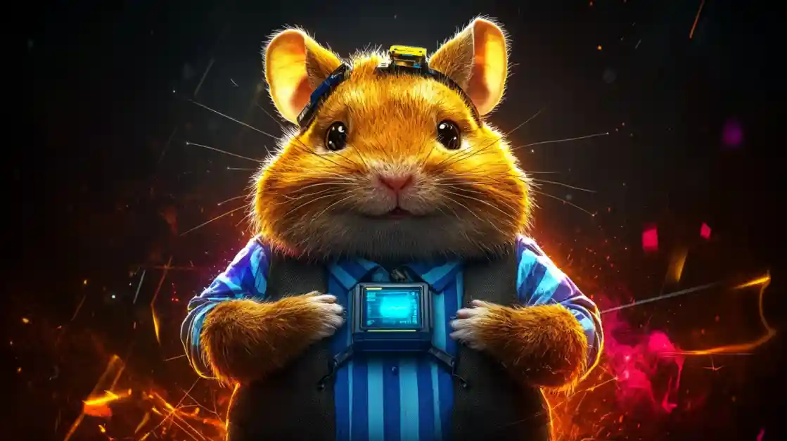 A cute and tech-savvy hamster character wearing a vest and a headset, with a friendly expression, representing the playful and innovative spirit of joy777.
